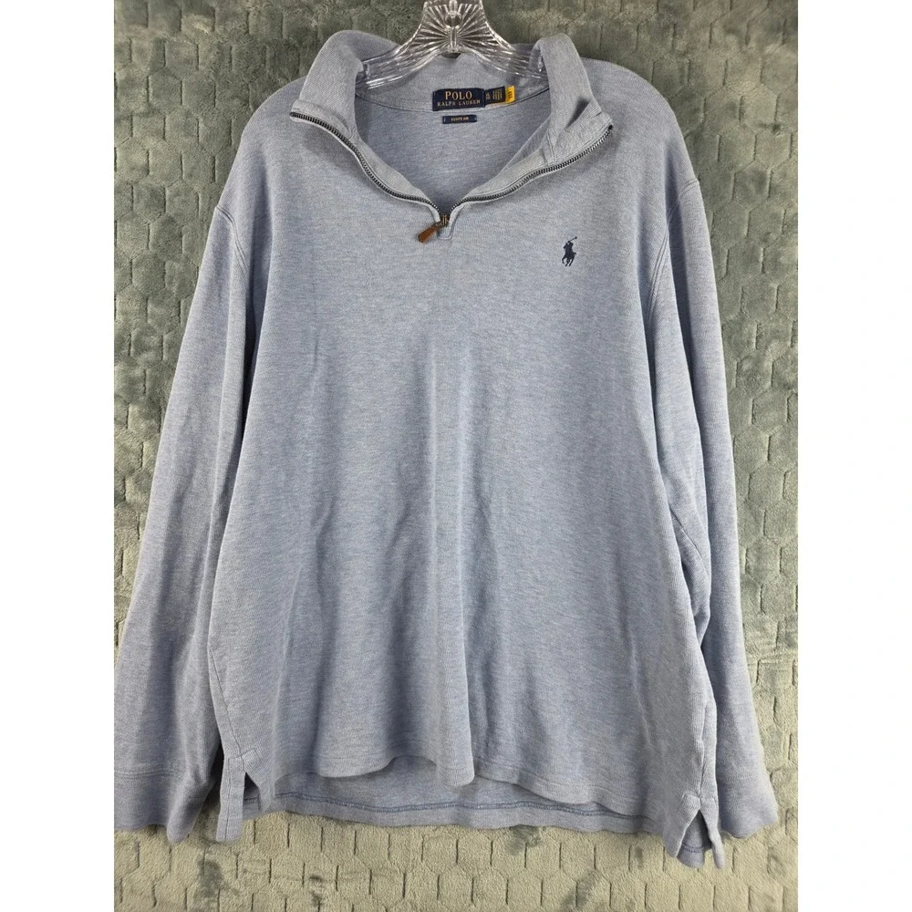 Polo Ralph Lauren Mens XL Estate Rib Quarter Zip Pullover Light Blue Heather